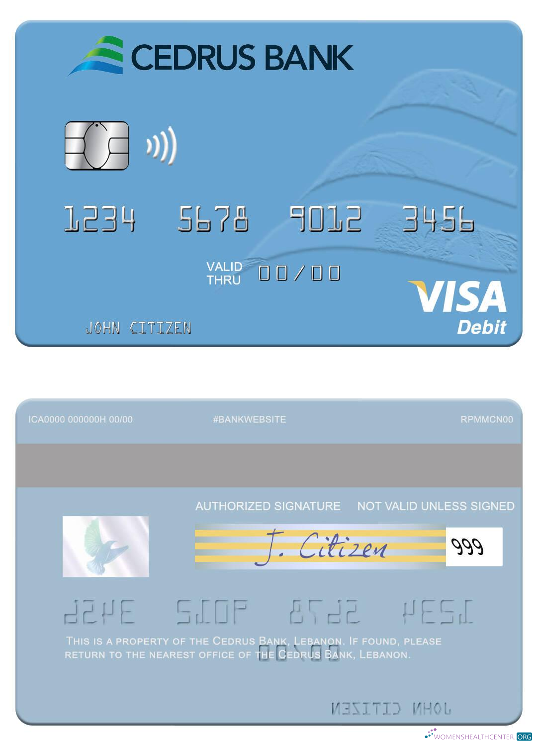 Download Lebanon Cedrus Bank visa debit card Photoshop template
